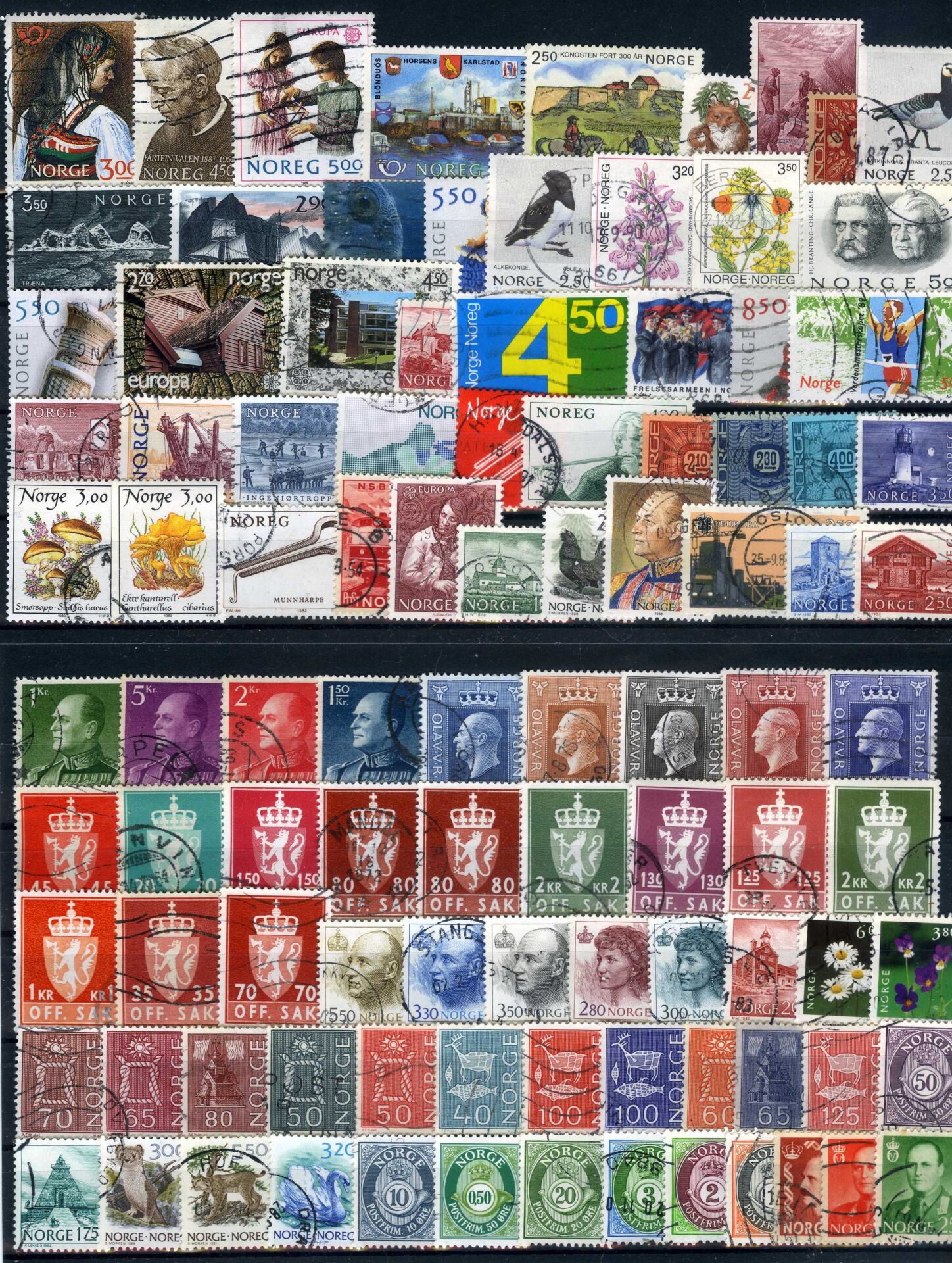 100 Çeşit NORVEÇ Postadan Geçmiş orjinal Damgalı Pullar.