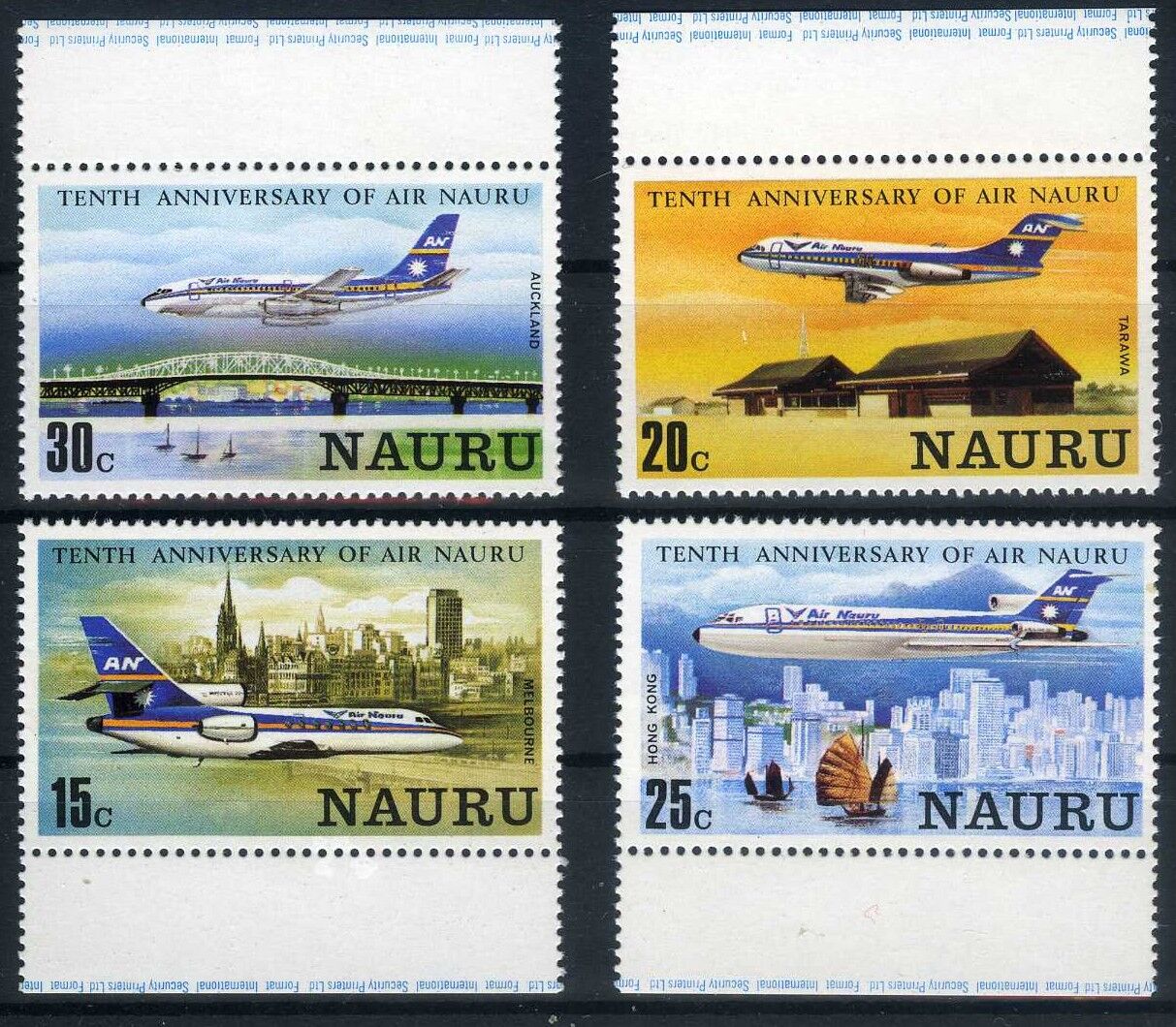 Uçak Pulları, NAURU,4 Pul Damgasız Tam Seri.