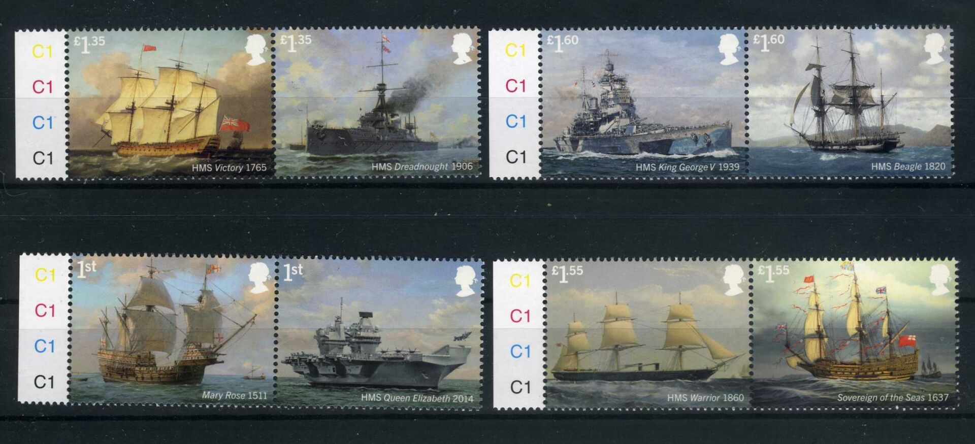 GEMİLER,İngiltere Klasik-Modern Savaş Gemileri,8 Pul,Damgasız Tam Seri