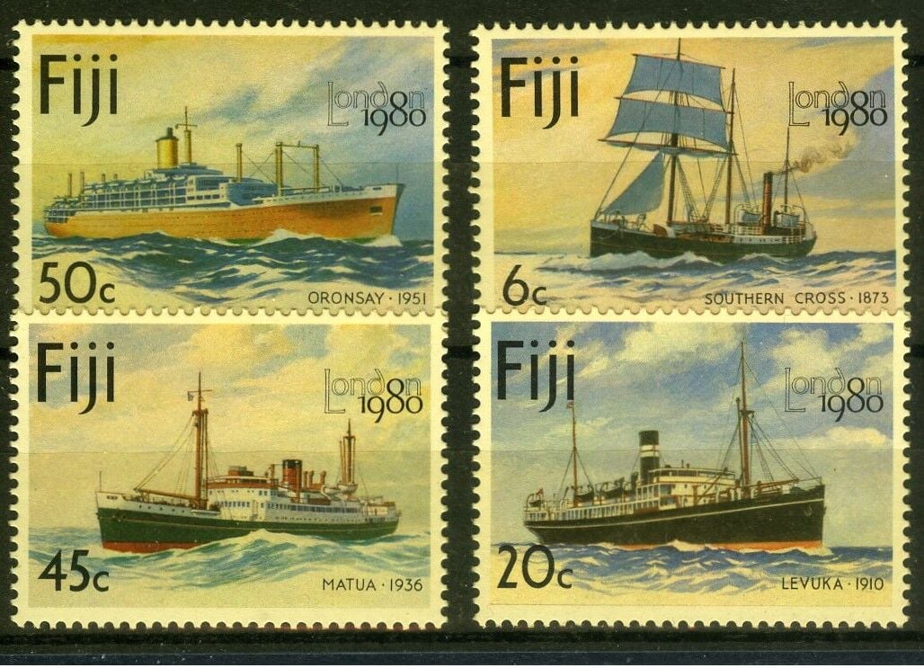 Gemiler,1980 FIJI,4 Pulluk Damgasız Tam Seri