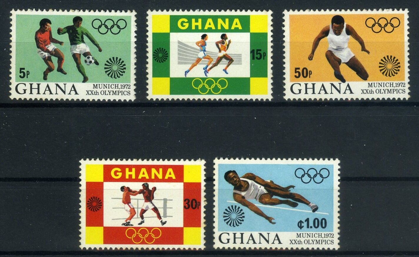 YAZ OLİMPİYATLARI,1972 München,5 Pul GHANA-Afrika-Damgasız