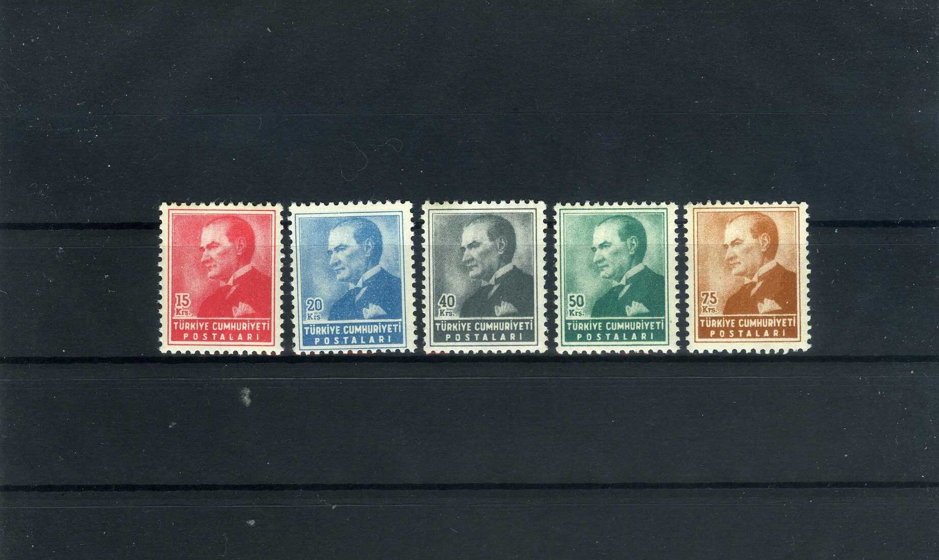 Koleksiyon Pulları,1955 Ata Sola Bakan 5 Pulluk Damgasız Seri