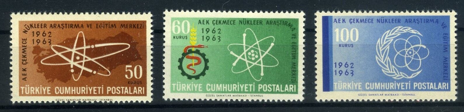 Koleksiyon Pulları,1963 Nükleer Araştırma Merkezi,3 Pul Damgasız