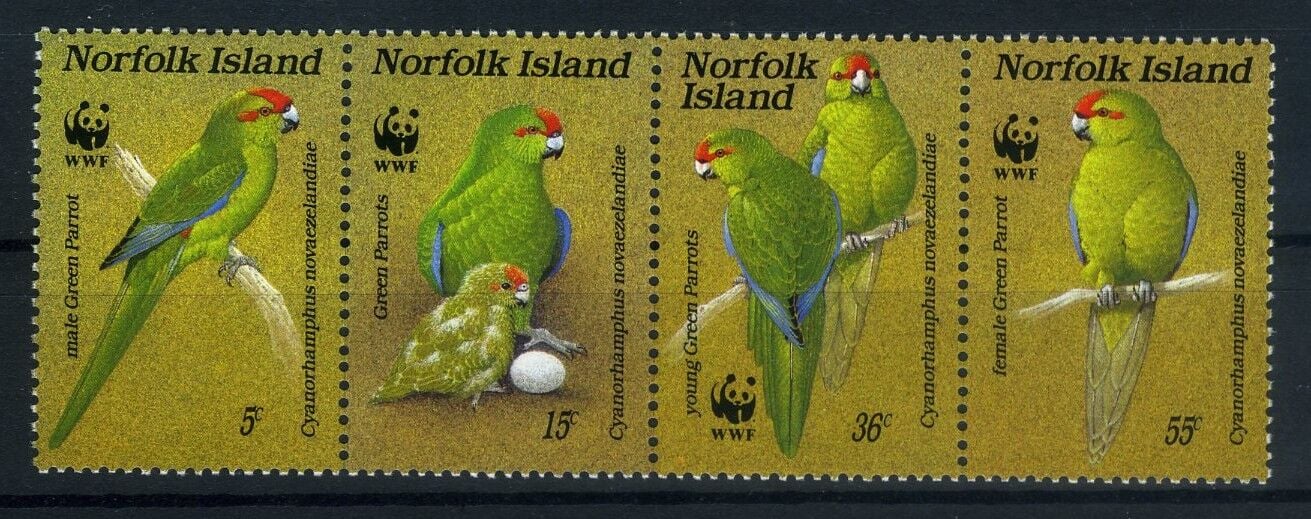 Koleksiyon Pulları,İngiliz Kolonisi NORFOLK Adası,4 Pulluk Papağanlar Serisi