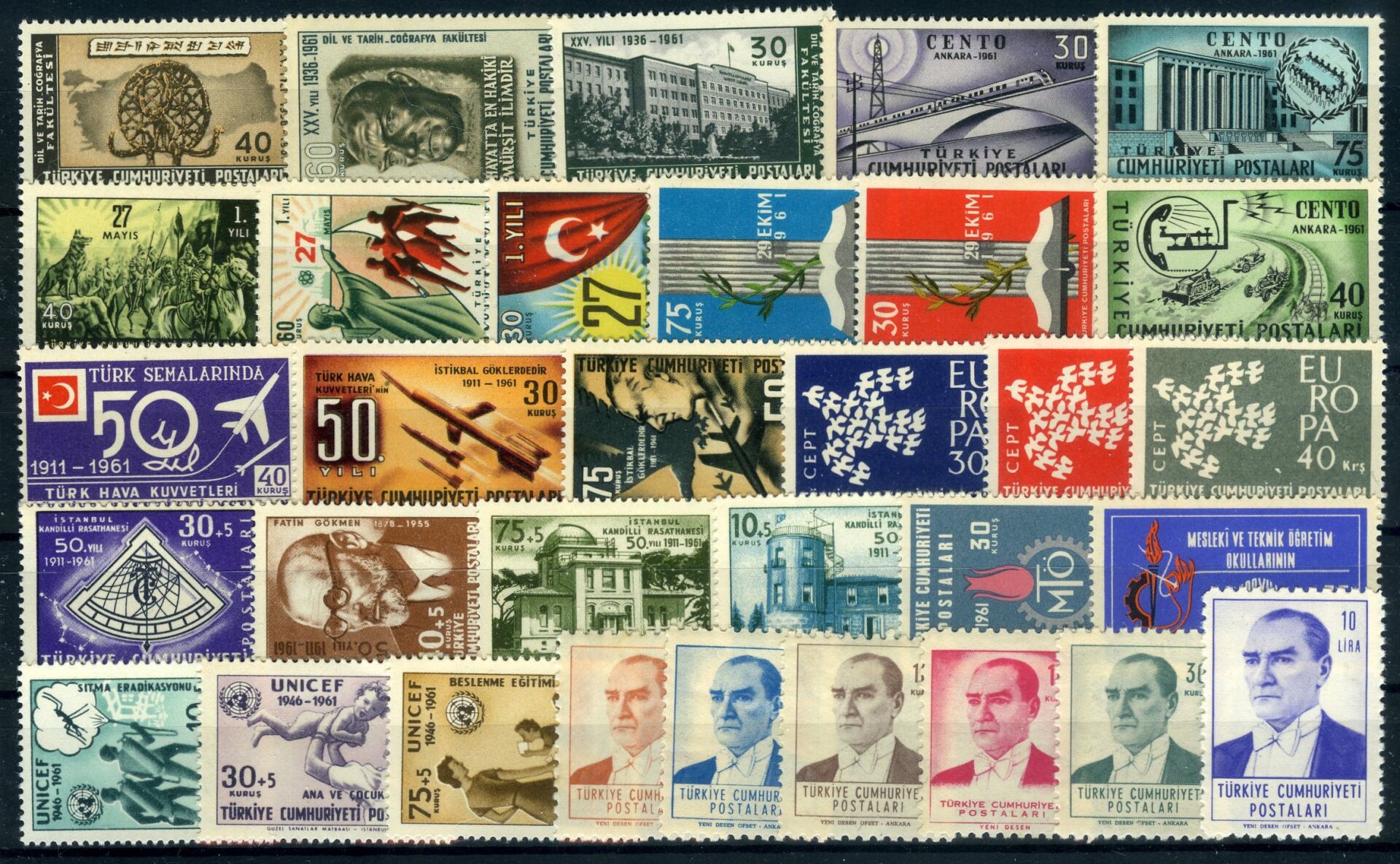 Koleksiyon Pulları,1961 Yılı Eksiksiz,damgasız Yıl Seti Tam Koleksiyon