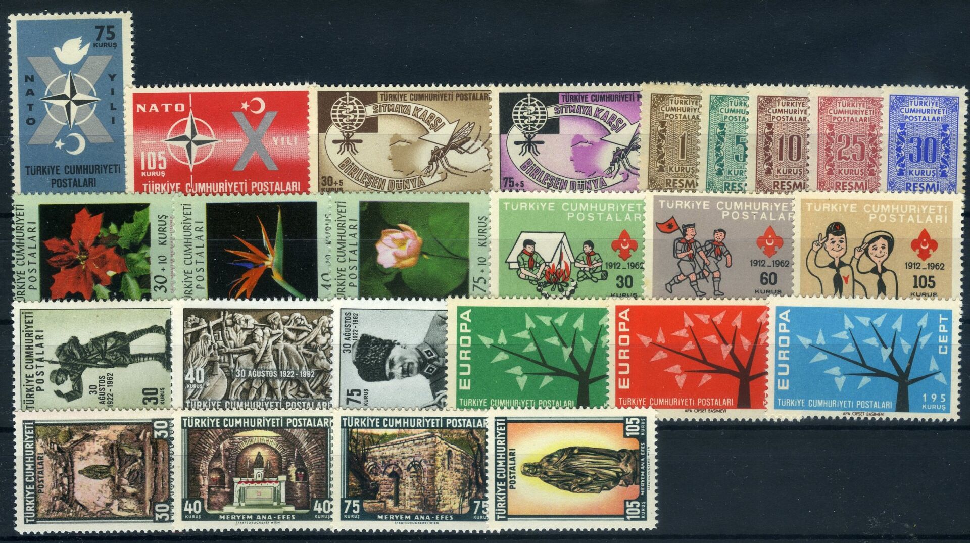 Koleksiyon Pulları,1962 Yıl Seti Damgasız Tam Koleksiyon