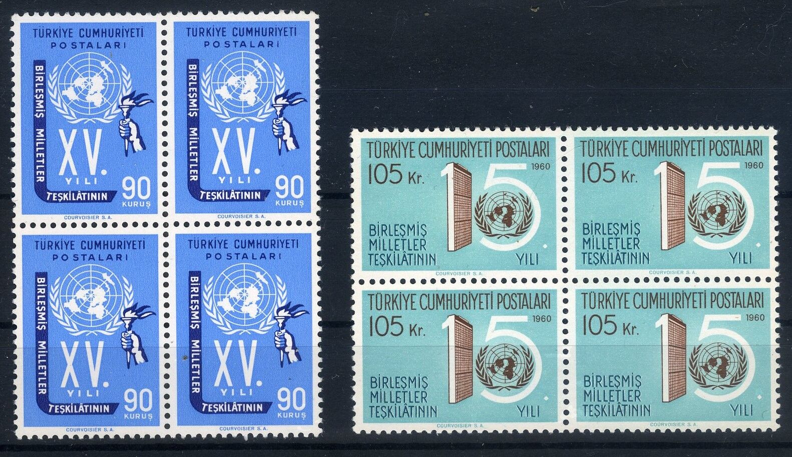 Koleksiyon Pulları,1960 Birleşmiş Milletler Damgasız 4'lü Blok