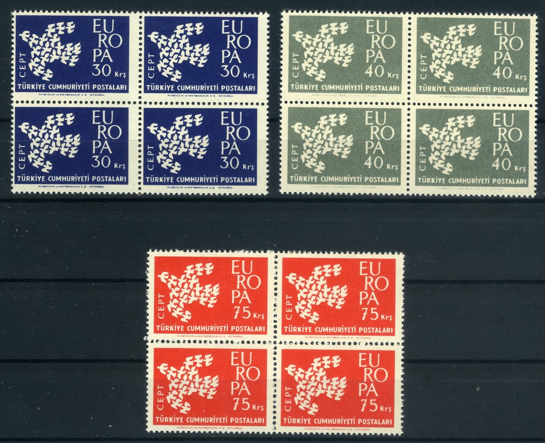 Koleksiyon Pulları, 1961 Europa-CEPT,4'lü Blok Damgasız Tam Seri