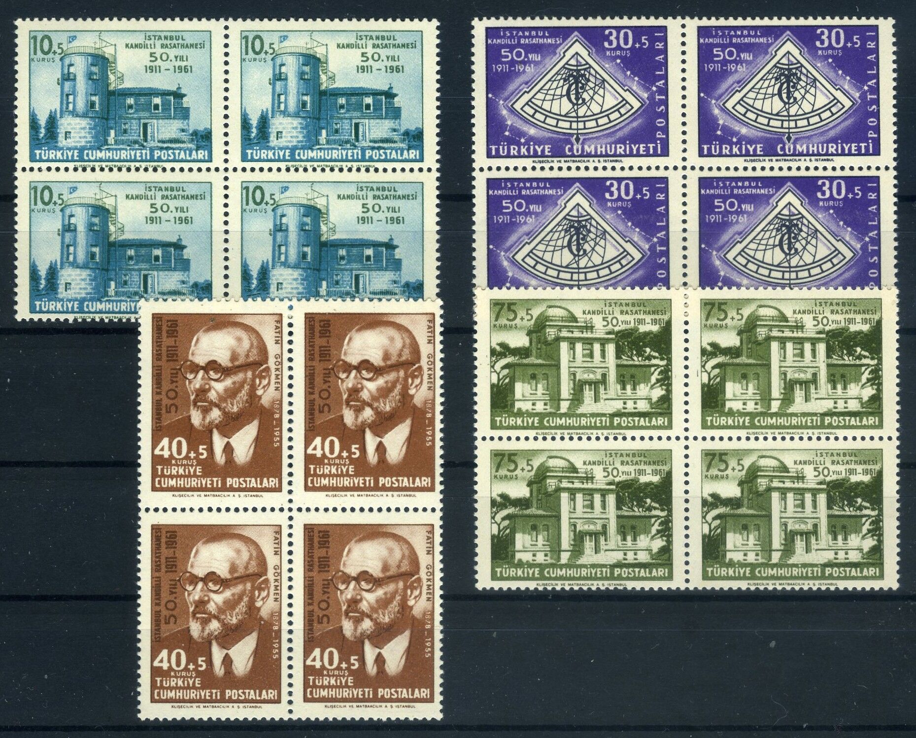 Koleksiyon Pulları,1961 Kandilli Rasathanesi,4'lü Blok Damgasız