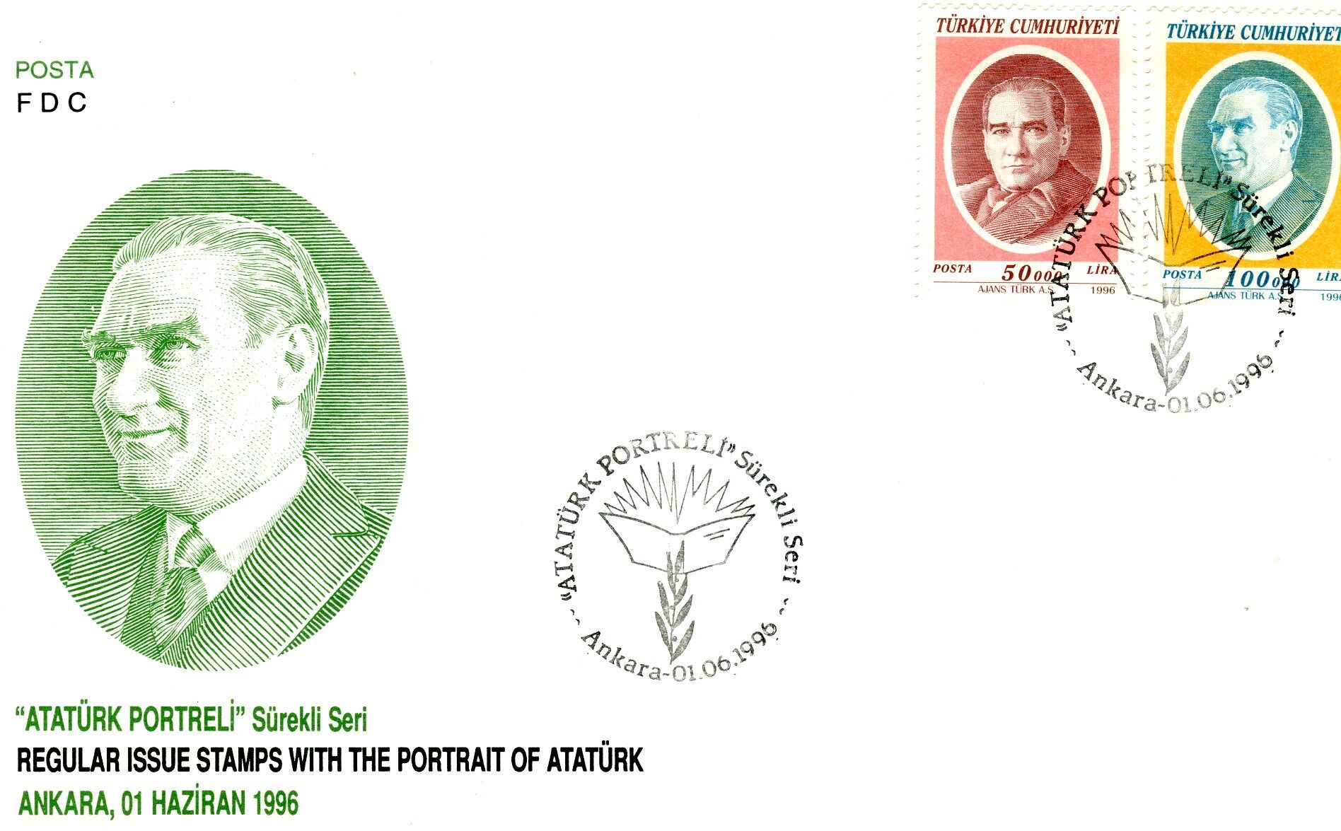 Koleksiyon Pulları, 1996 Atatürk Posta FDC-Birinci Gün Zarfı (JS-02)