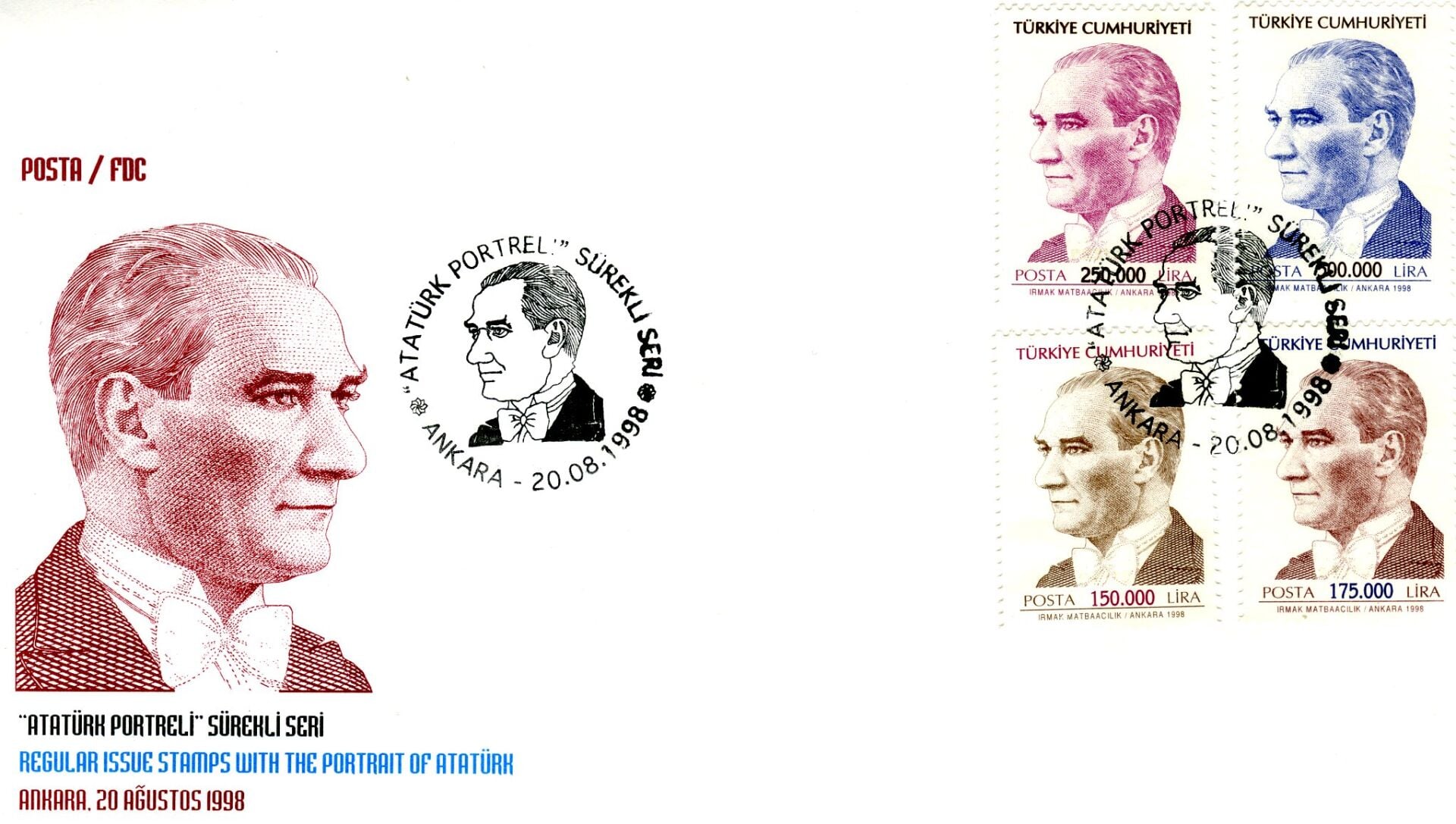 Koleksiyon Pulları,1998 Atatürk FDC-Birinci Gün Zarfı
