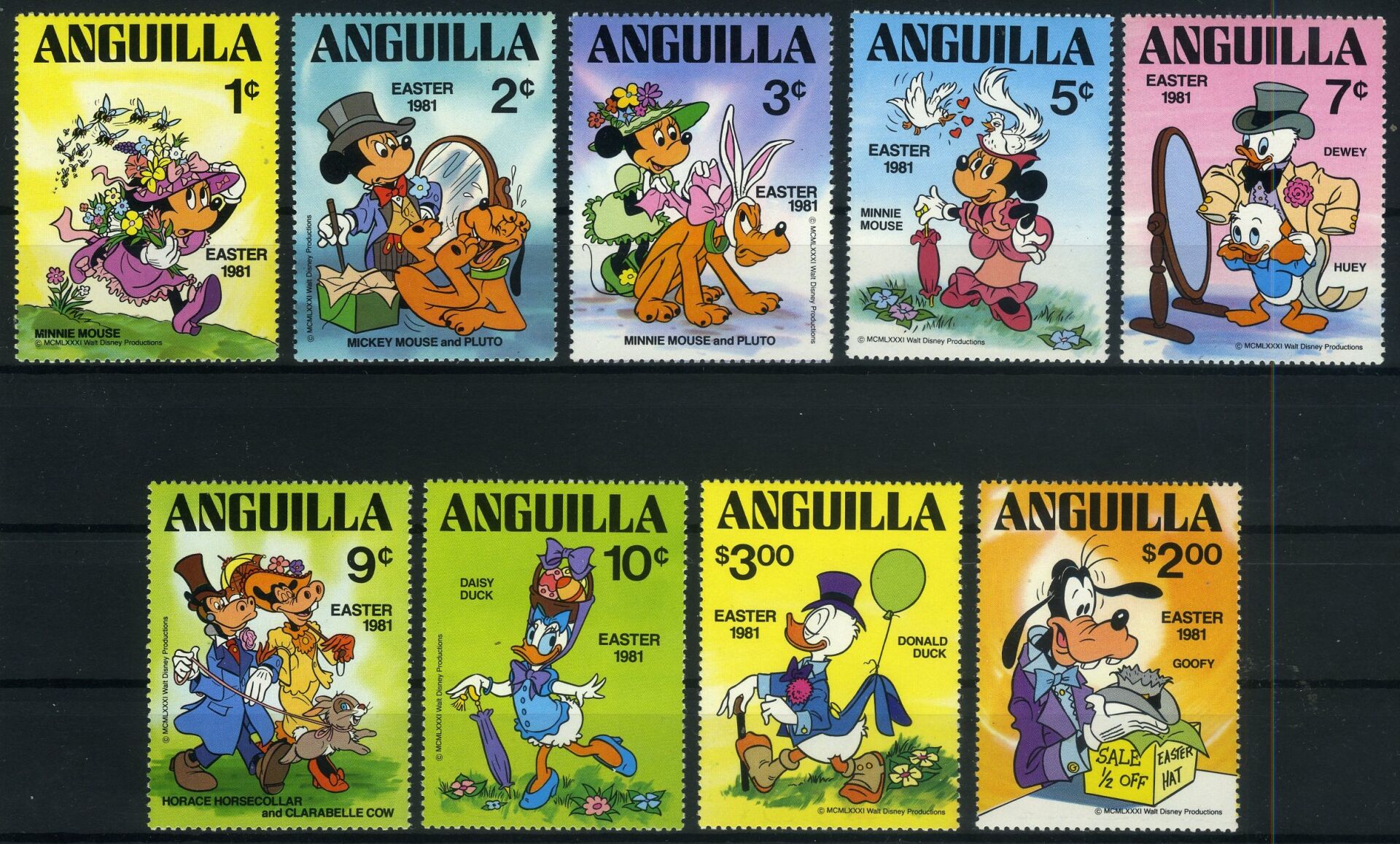 Koleksiyon Pulları,Walt Disney,1981 Damgasız Tam Seri,9 Pul,Jst-2
