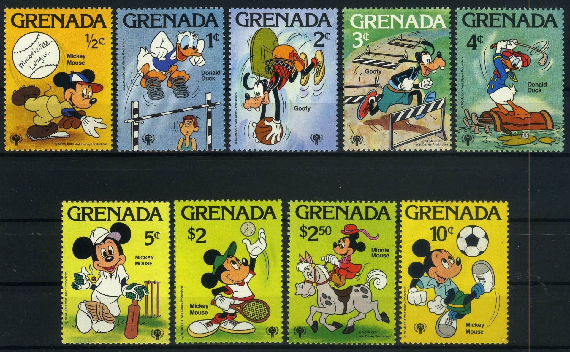 Koleksiyon Pulları,Walt Disney,1979 Grenada  Damgasız Tam Seri,9 Pul,Jst-5