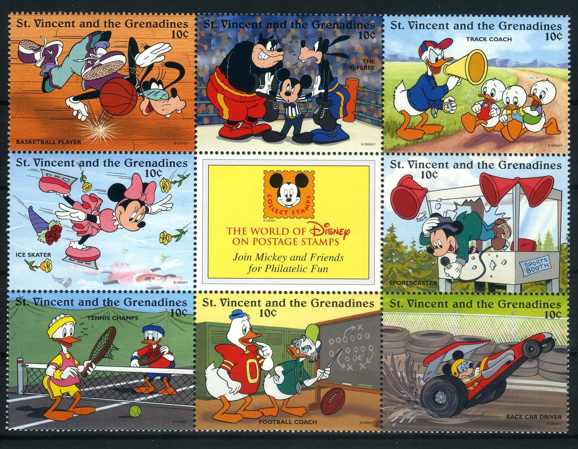 Koleksiyon Pulları,Walt Disney,St.Vincent and the Granadines 9'lu Blok Damgasız Tam Seri,Jst-20
