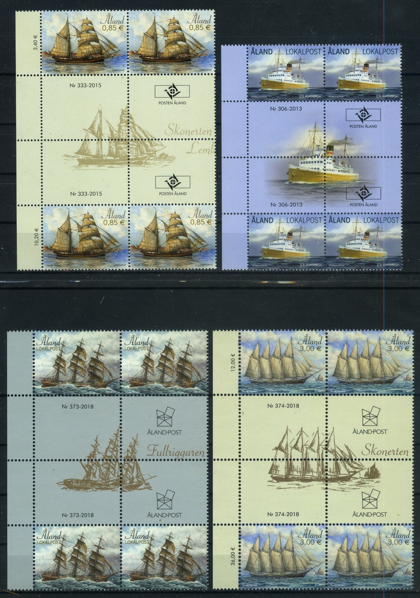 Koleksiyon Pulları,Aland Adası,8 Adet Özel Blok,Damgasız,J.Stamps36