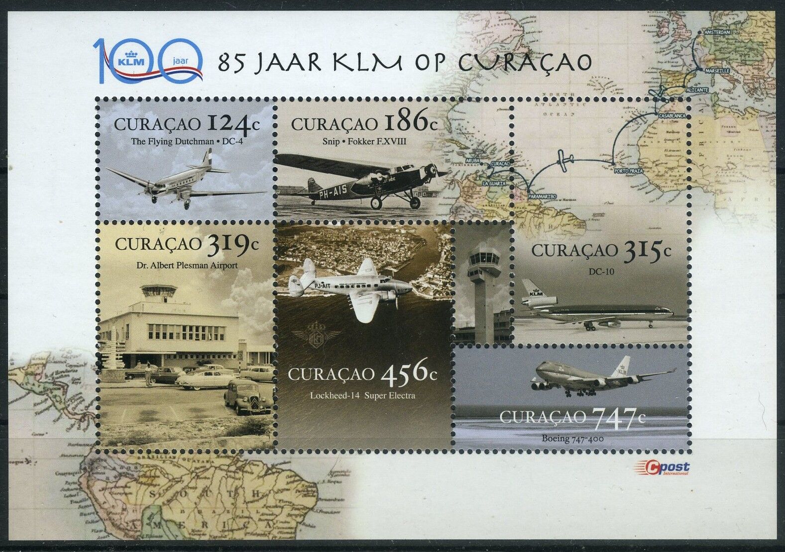 Koleksiyon Pulları,Curaçao,6 Pulluk Uçaklar Konulu Özel Blok,J.Stamps-40
