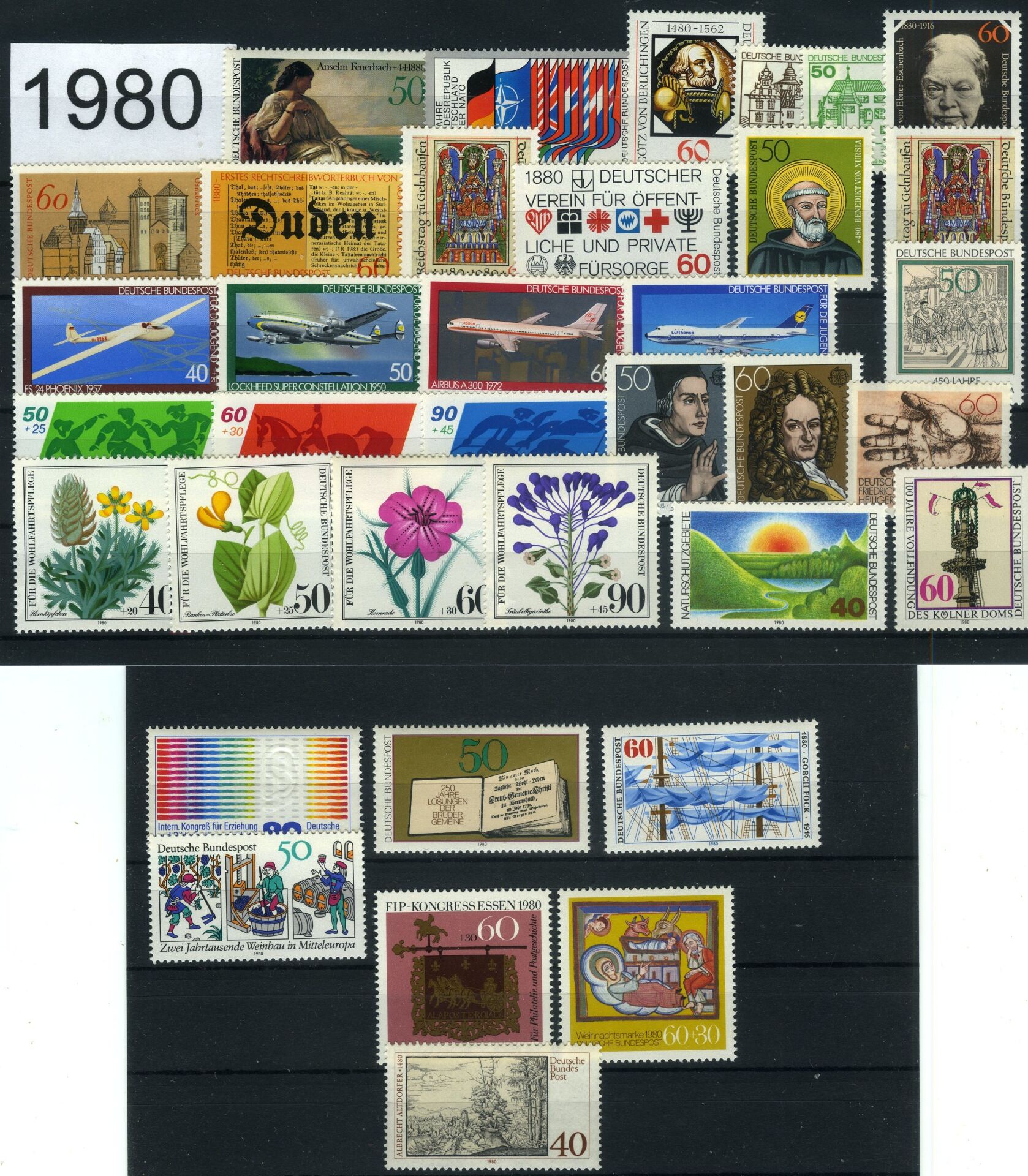 Koleksiyon Pulları,Almanya 1980 Yıl Seti Damgasız Tam Koleksiyon,J.Stamps-54