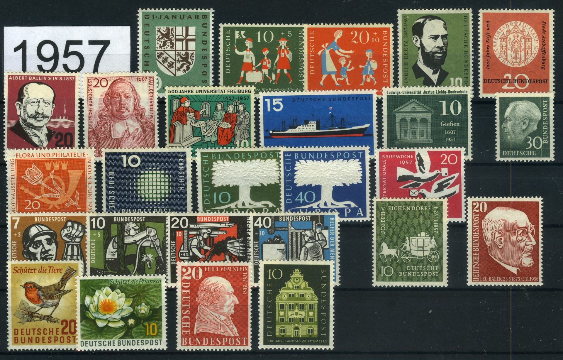 Koleksiyon Pulları,Almanya Tam Koleksiyon, Damgasız 1957 Yıl Seti,J.Stamps-65