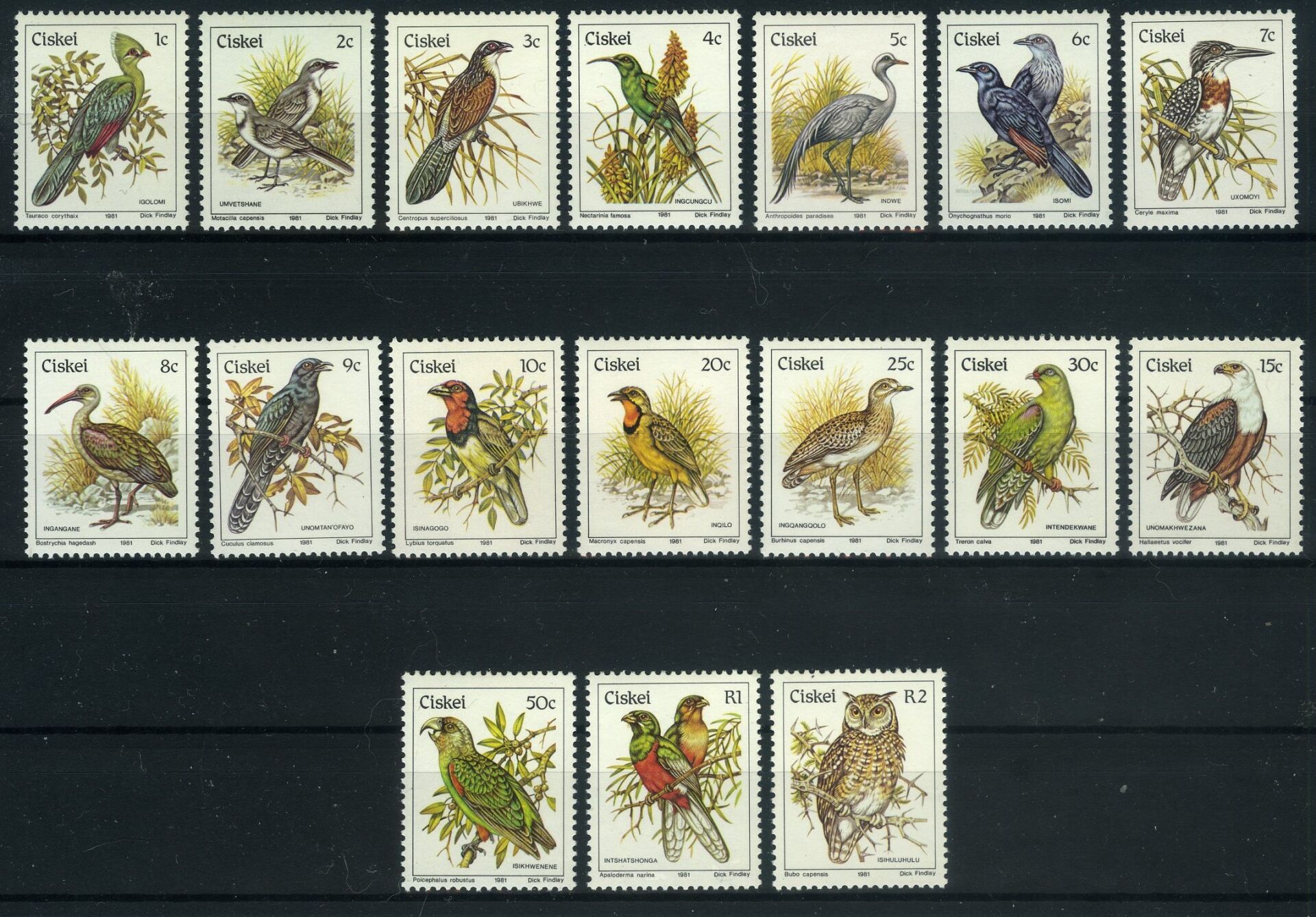 Koleksiyon Pulları,1981 CİSKEİ, Kuşlar Konulu 17 Pulluk Damgasız Seri,J.Stamps-69