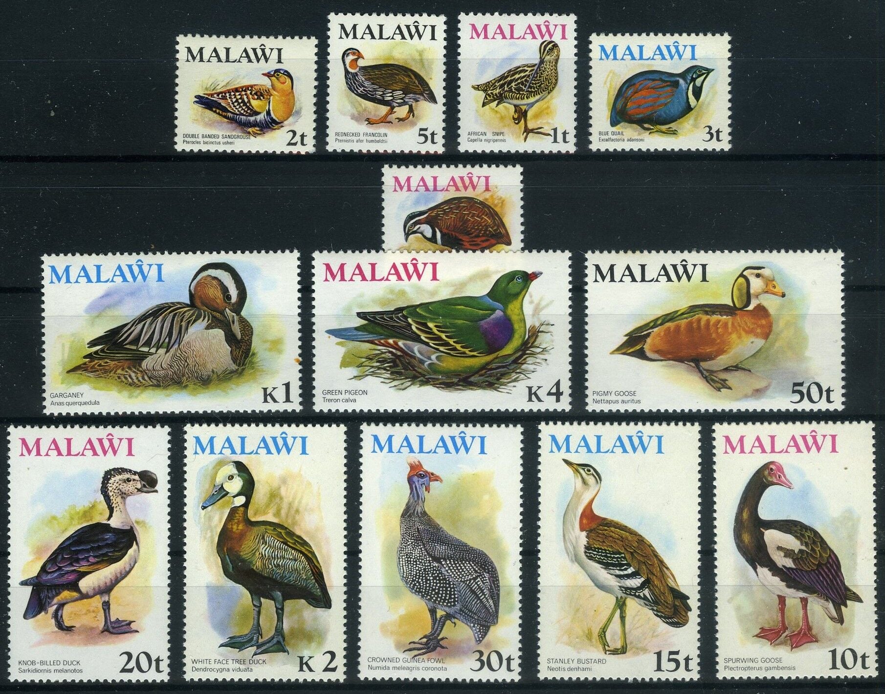 Koleksiyon Pulları,Malawi 13 Pulluk Kuşlar Serisi,Damgasız,J.Stamps-70