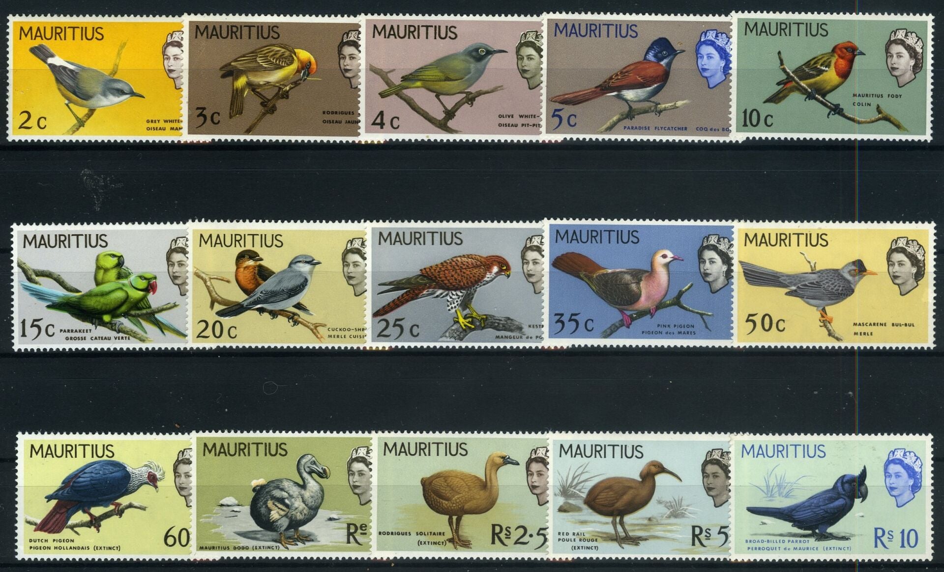 Koleksiyon Pulları,Mauritius 15 Pulluk Damgasız Kuşlar Konulu Tam Seri,J.Stamps-76