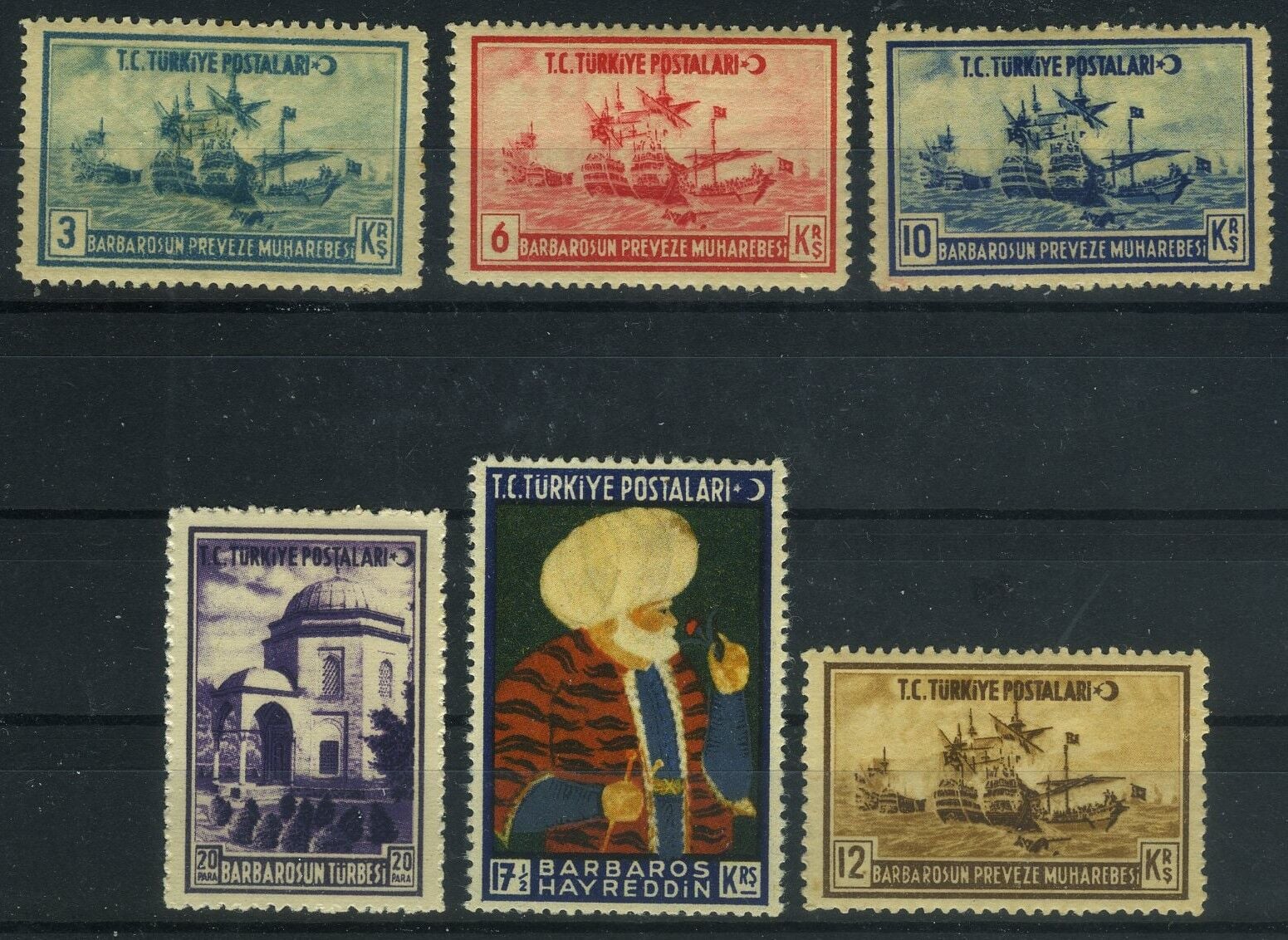 Koleksiyon Pulları,1941 Barbaros Hayrettin Paşa,6 Pulluk Damgasız Seri,J.Stamps-83