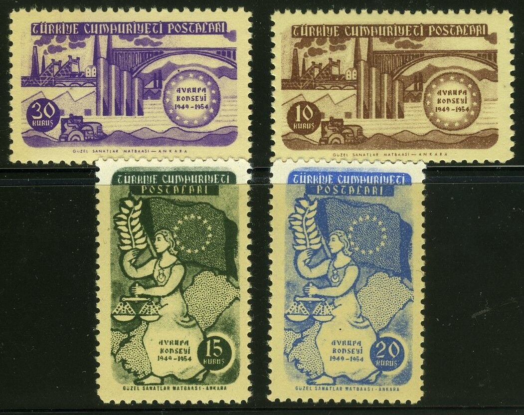 Koleksiyon Pulları,1954 Avrupa Konseyi,4 Pul Damgasız Tam Seri,J.Stamps-85