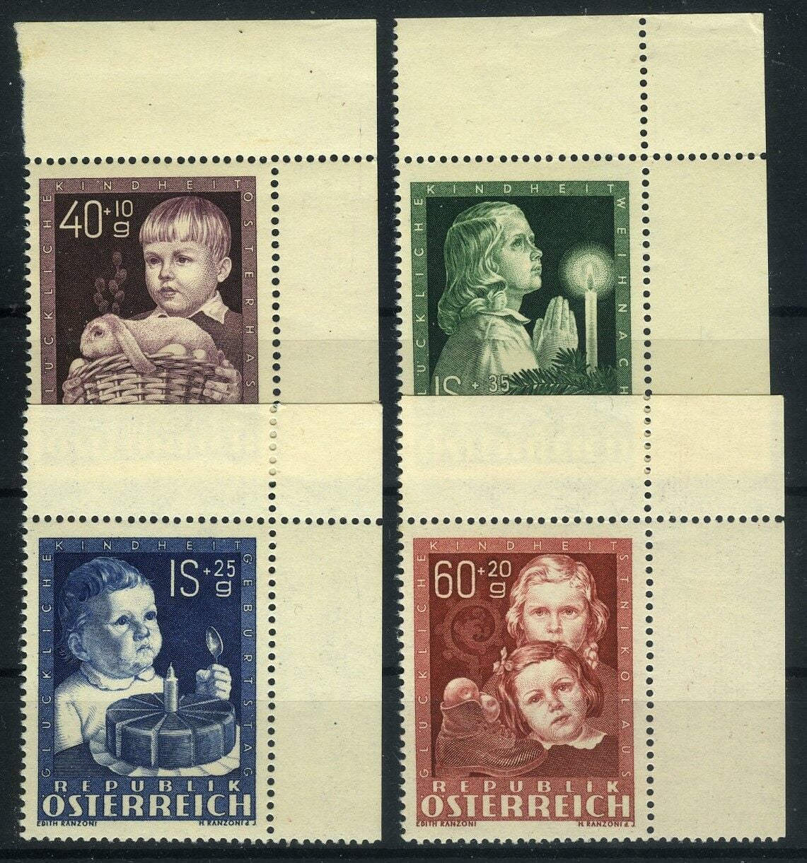 Koleksiyon Pulları, 1949 Avusturya Çocuklar Konulu 4 Pulluk Damgasız Tam Seri, J.Stamps-88