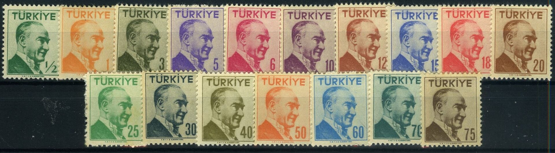 Koleksiyon Pulları, 1956 Yılı 17 Pulluk Atatürk Posta Pulları, Damgasız Tam Seri,J.Stamps-113