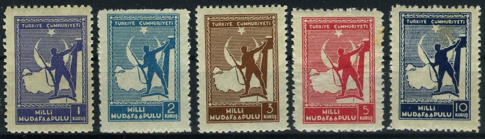 Koleksiyon Pulları,1941 I.Tip Milli Müdafaa Pulları,5 Pulluk Damgasız Tam Seri,J.Stamps-114