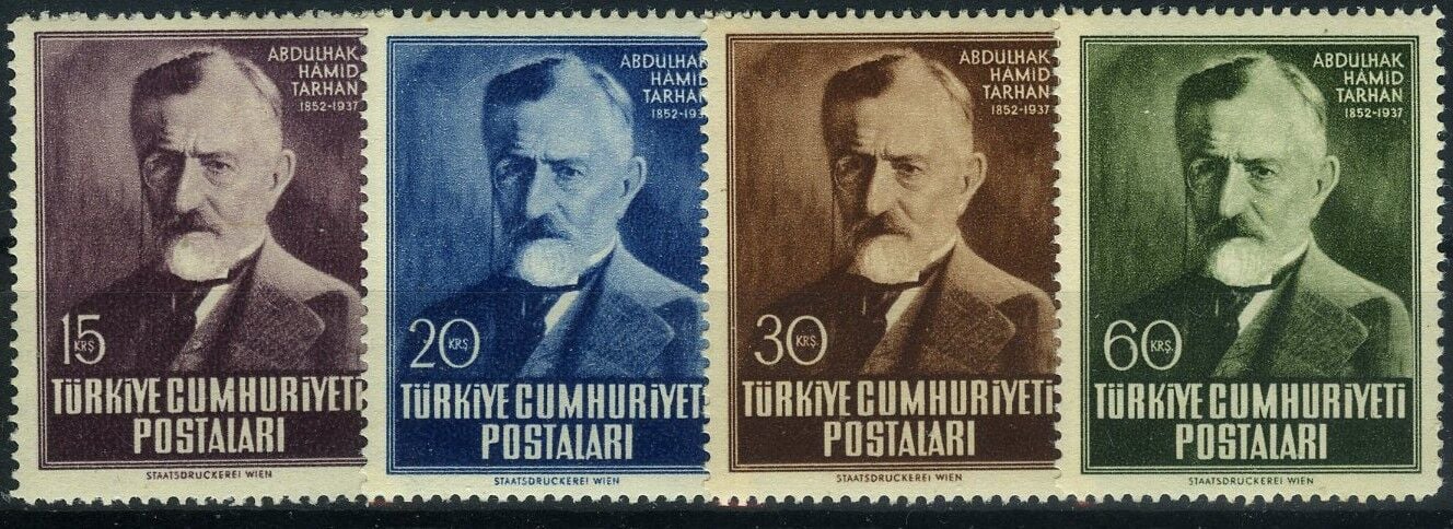 Koleksiyon Pulları,1952 Abdülhak Hamit Tarhan,Damgasız 4 Pul,J.Stamps-118