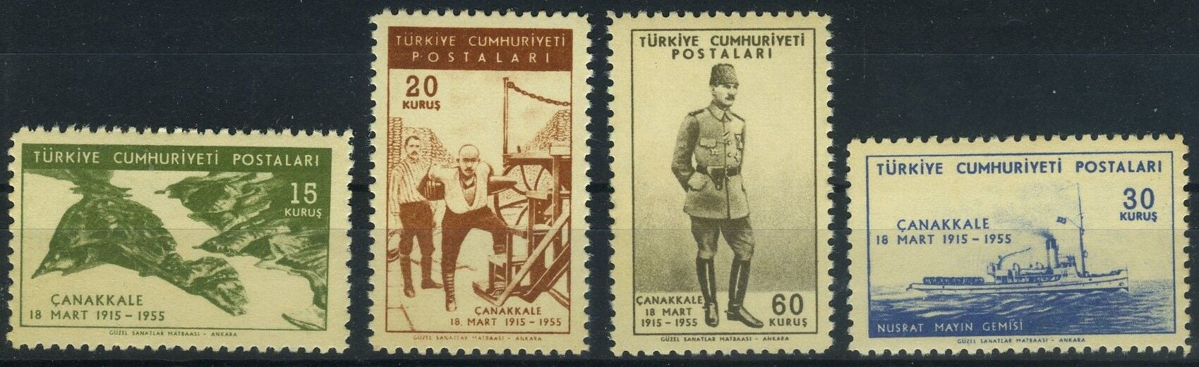 Koleksiyon Pulları, 1955 Çanakkale Zaferi,4 Pul Damgasız,J.Stamps-119