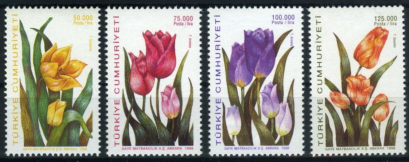 Koleksiyon Pulları,1998 Laleler Konulu 4 Pulluk Seri,J.Stamps-121