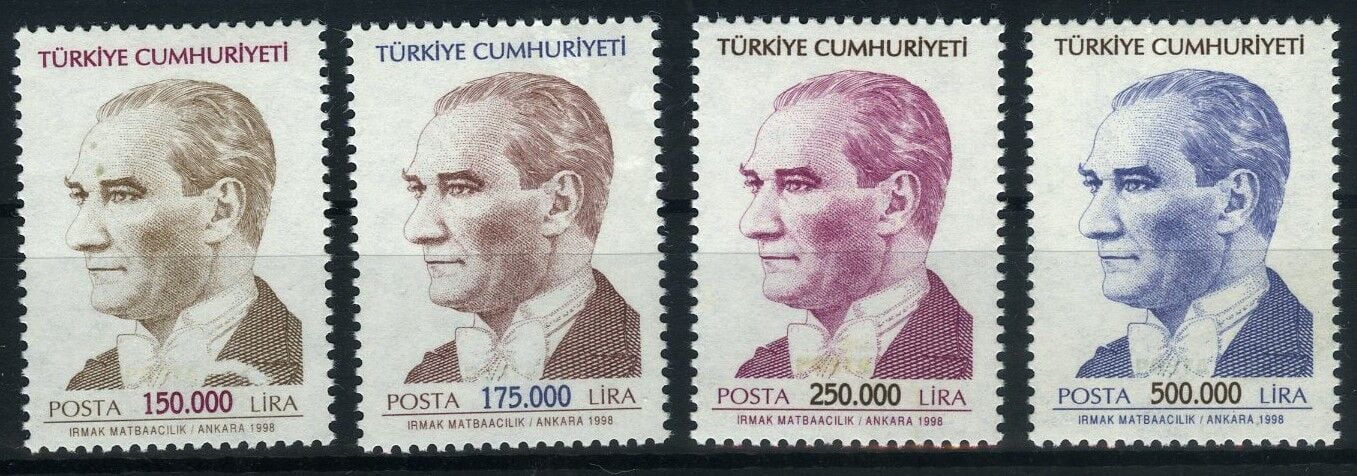 Koleksiyon Pulları,1998 Atatürk Portreli 4 Pulluk Tam Seri,J.Stamps-123