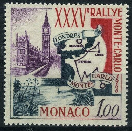 Koleksiyon Pulları,1966 Monte Carlo/Londra Otomobil Rallisi,J.Stamps-156