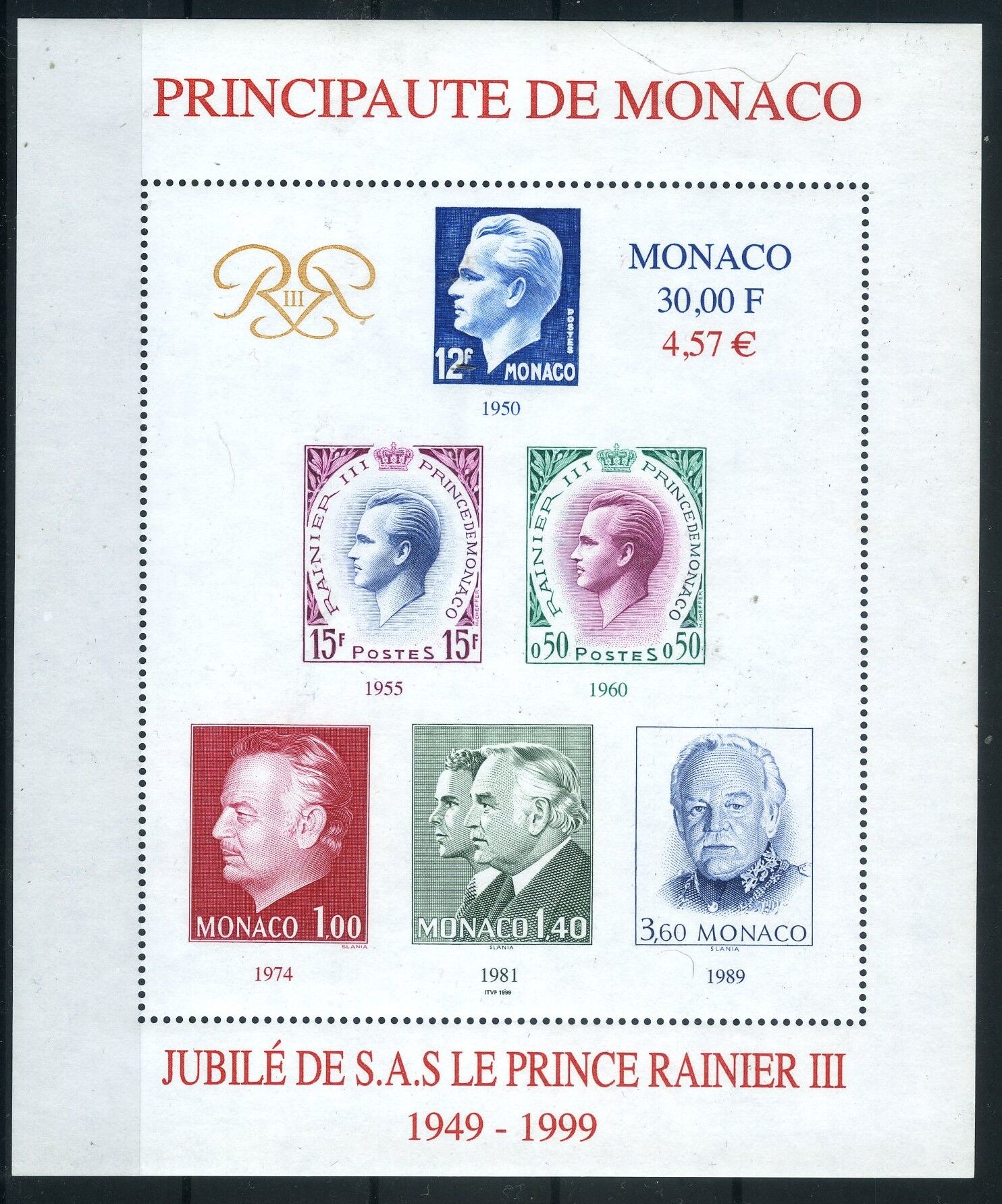 Koleksiyon Pulları,1999 Damgasız Özel Blok,Monako,J.Stamps-162