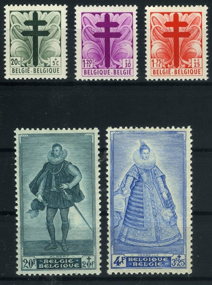 Koleksiyon Pulları,1948 BELÇİKA,5 Pulluk Damgasız Tam seri,Bel-1