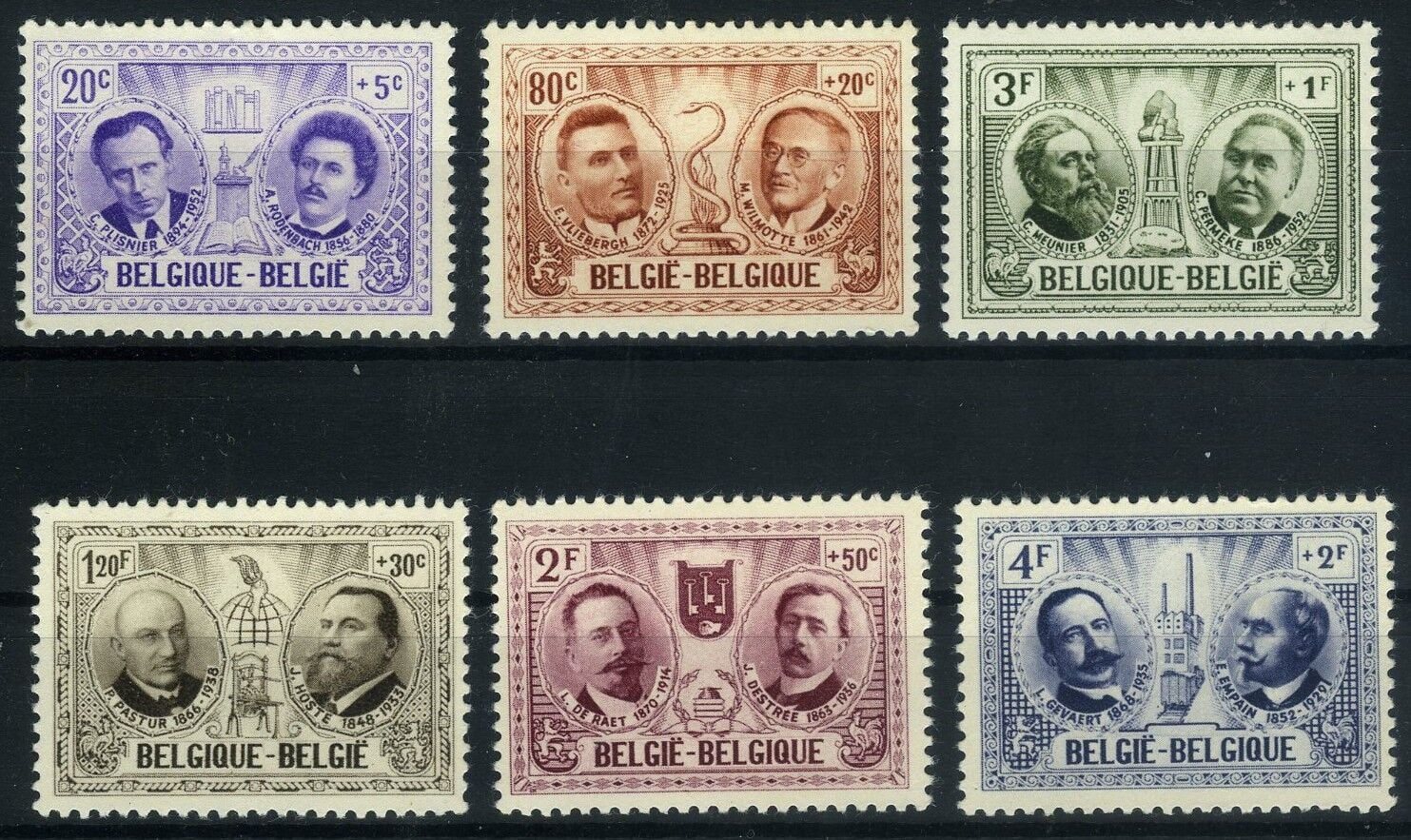 Koleksiyon Pulları,1957 Belçika Ünlü Kişiler,6 Pulluk Damgasız,Bel-5