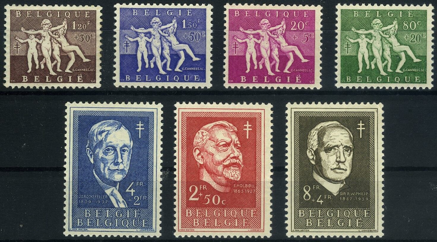 Koleksiyon Pulları,1955 BELÇİKA,Antitüperklos Konulu 7 Pulluk Damgasız Tam Seri,Bel-13