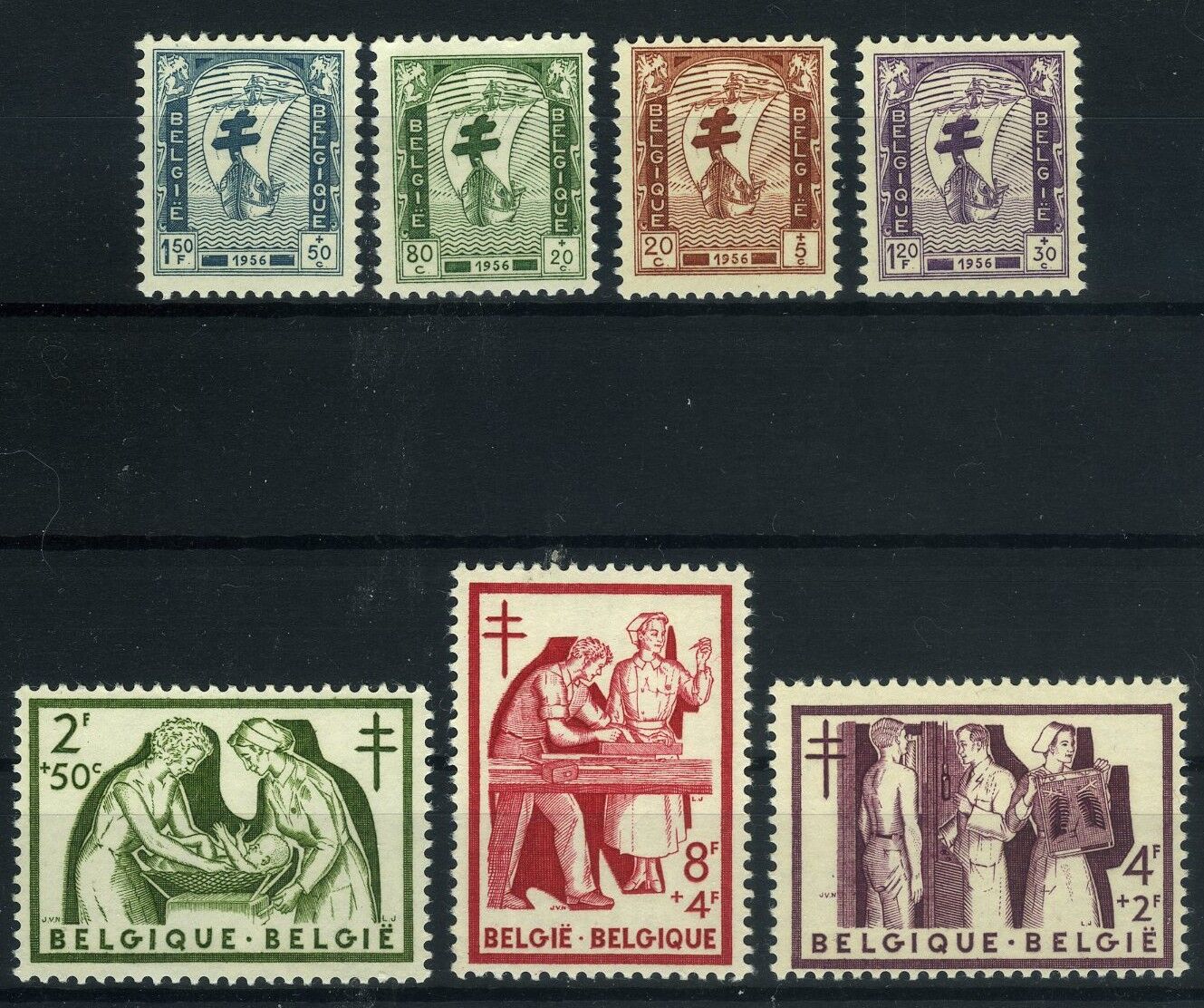 Koleksiyon Pulları, 1956 Belçika,Hemşireler 7 Pul,Bel-19