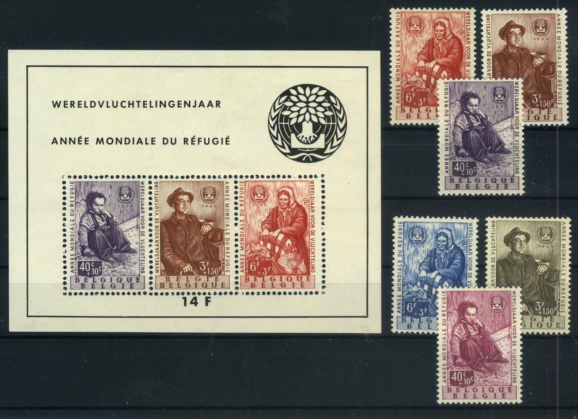 Koleksiyon Pulları,1960 Belçika,Mülteciler Yılı,Seri+Blok,Bel-22