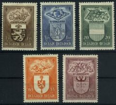 Koleksiyon Pulları,1946 Belçika,Şehir Armaları,5 Pulluk Damgasız Tam Seri,Bel-29