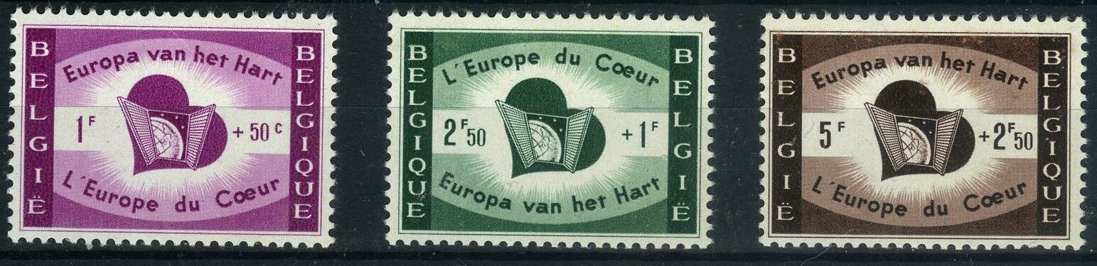 Koleksiyon Pulları,1959 Belçika,Avrupa'nın Kalbi,3 Pul Damgasız,Bel-30