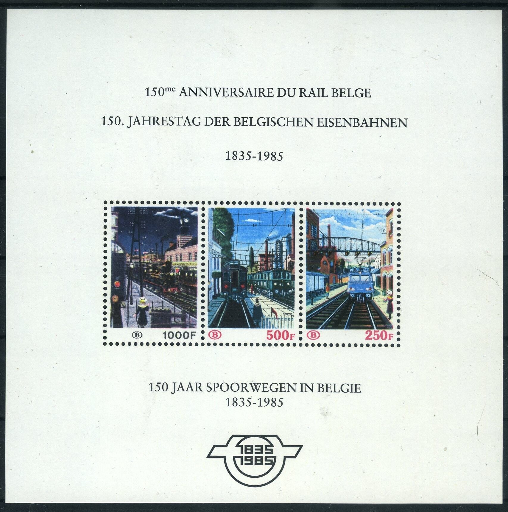 Koleksiyon Pulları,1985 Belçika Demiryollarının 150.Yılı Damgasız Özel Blok,Bel-35