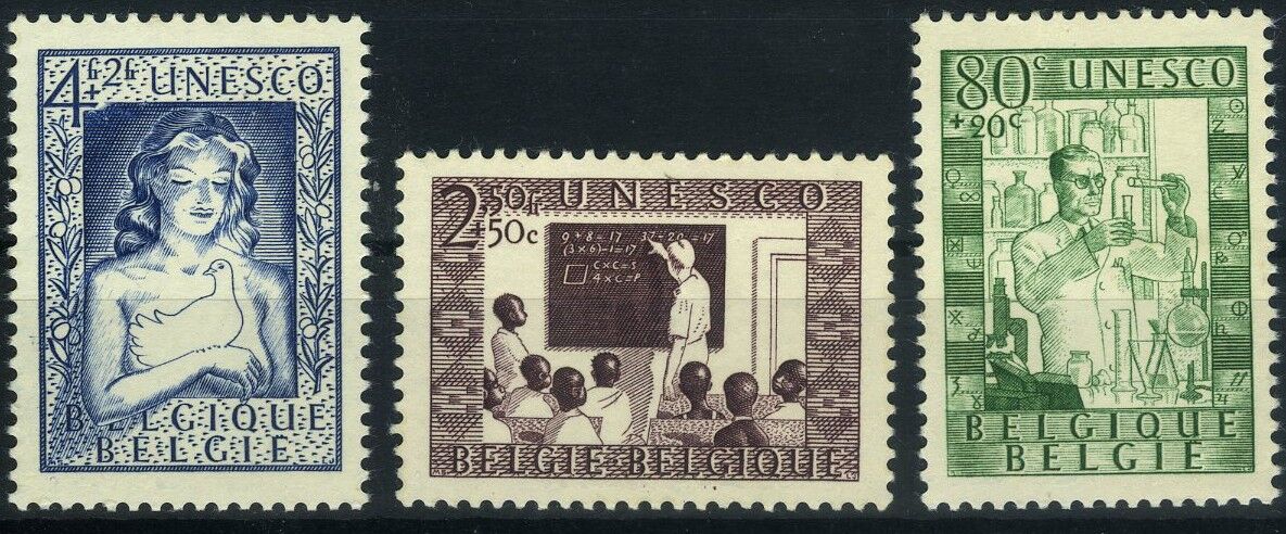 Koleksiyon Pulları,1951 BELÇİKA Unesco Konulu 3 Pulluk Damgasız Tam Seri,Bel-40