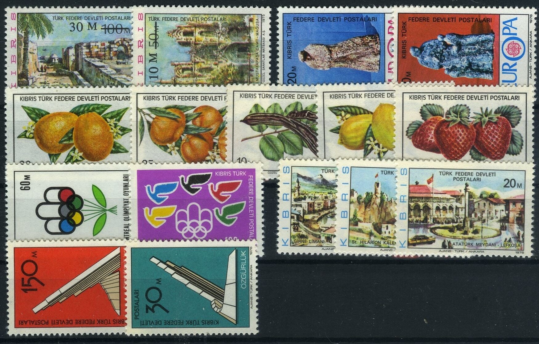 Koleksiyon Pulları,KKTC 1976 Yıl Seti Damgasız Tam Koleksiyon,KKTC-3