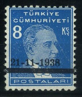 Koleksiyon Pulları,1938 8 kuruş AÇIK MAVİ,Tr-5