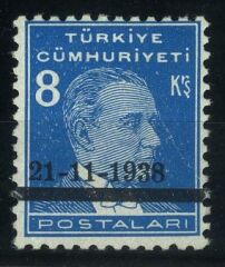 Koleksiyon Pulları,1938 8 kuruş AÇIK MAVİ,Tr-5