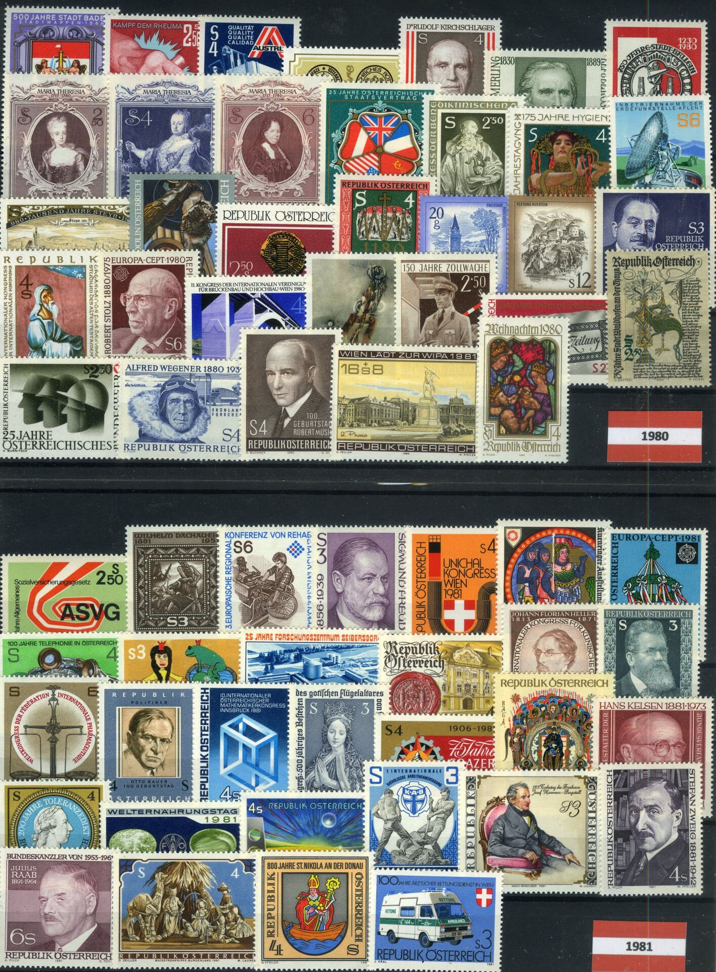 Koleleksiyon Pulları,Avusturya-1980/1981 6 Yıl Seti Damgasız,Öst-1