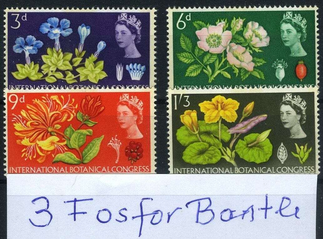 Koleksiyon Pulları,1964 3 Fosfor Bantlı,Çiçekler Serisi,İng-3
